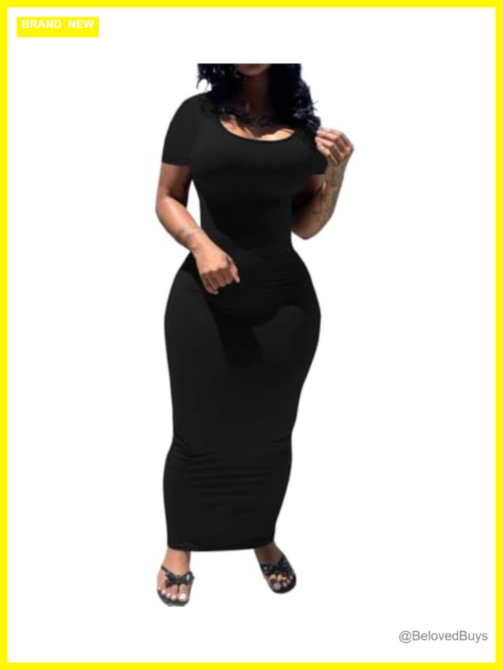 Women's Bodycon Maxi Dress Short Sleeve Scoop Neck Fitted Club Party
